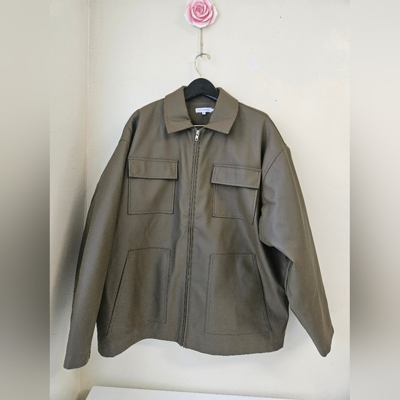 Good American Faux Leather Chore Zipper Front Collared Jacket Size 2 XL NW0T - Picture 2 of 10